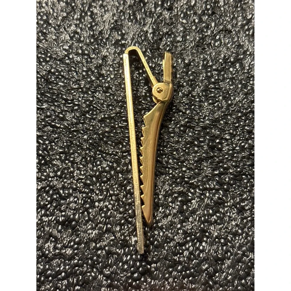 Gold Tone wood grain Textured Tie Clip Bar with diamond‎ Accents Mens Jewelry